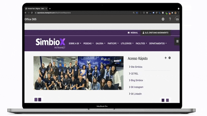 Demonstração SimbioX Software Intranet Corporativa Microsoft 365